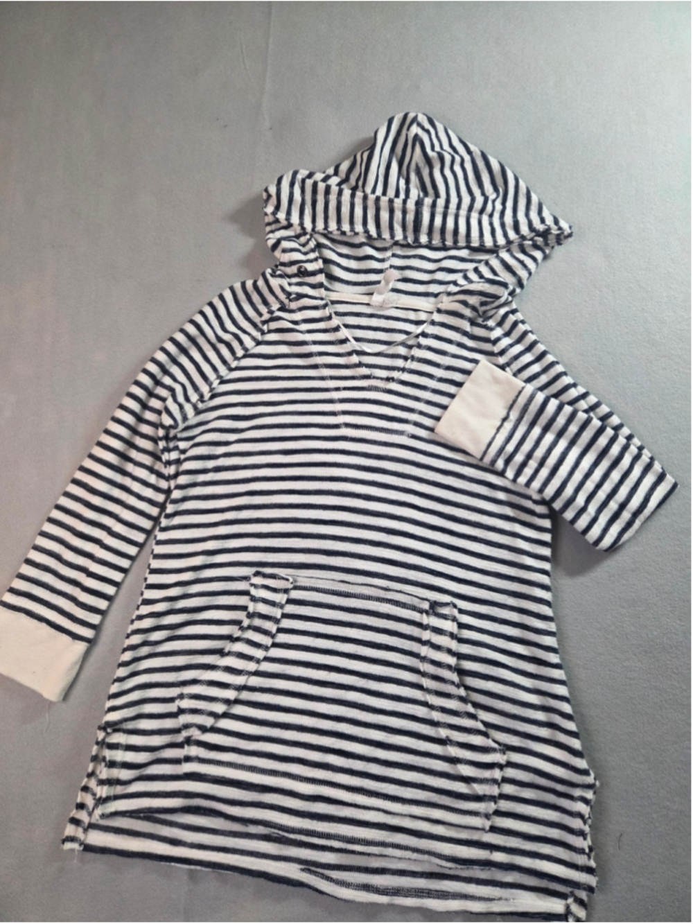 Women's Cable & Gauge Striped Hoodie Sweatshirt White Navy Blue Size XS